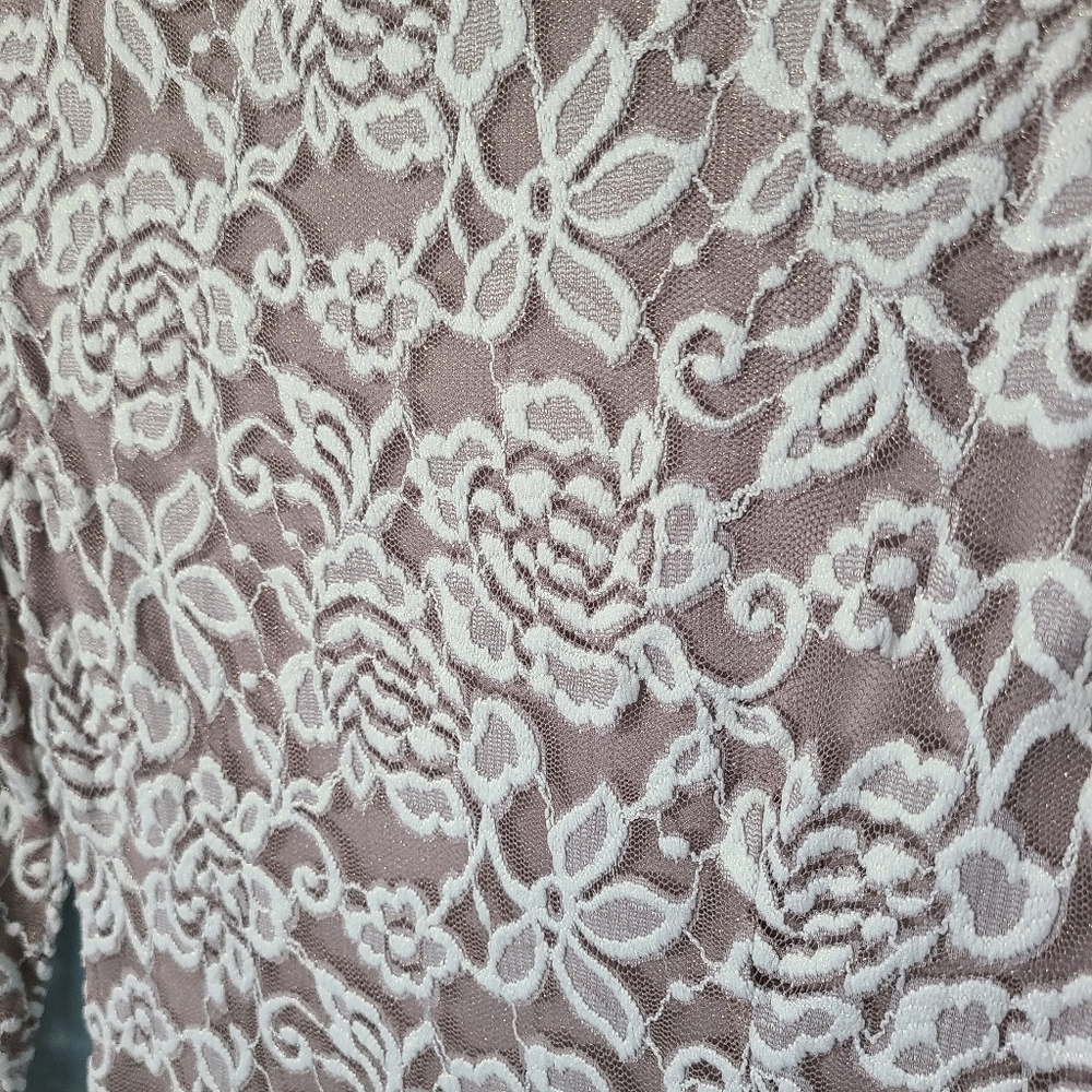 Eliza J Women's Tan Floral Lace Overlay Classic Elegant Long Sleeve Mini Dress - Picture 5 of 7